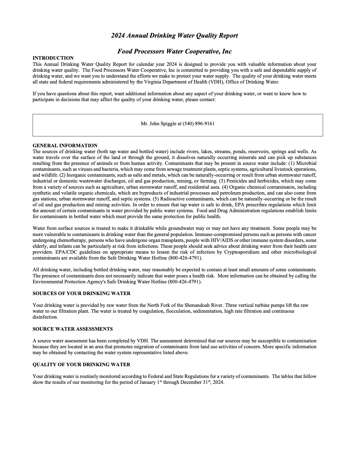 FPWC Water Quality Report