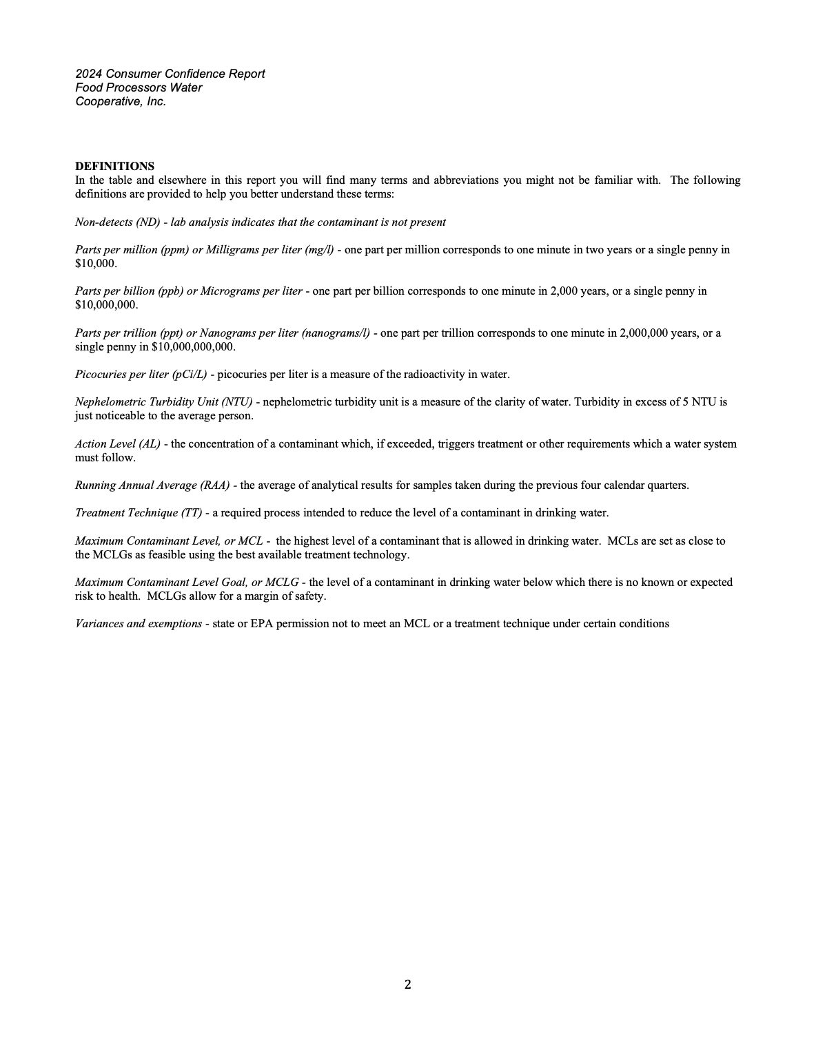 FPWC Water Quality Report