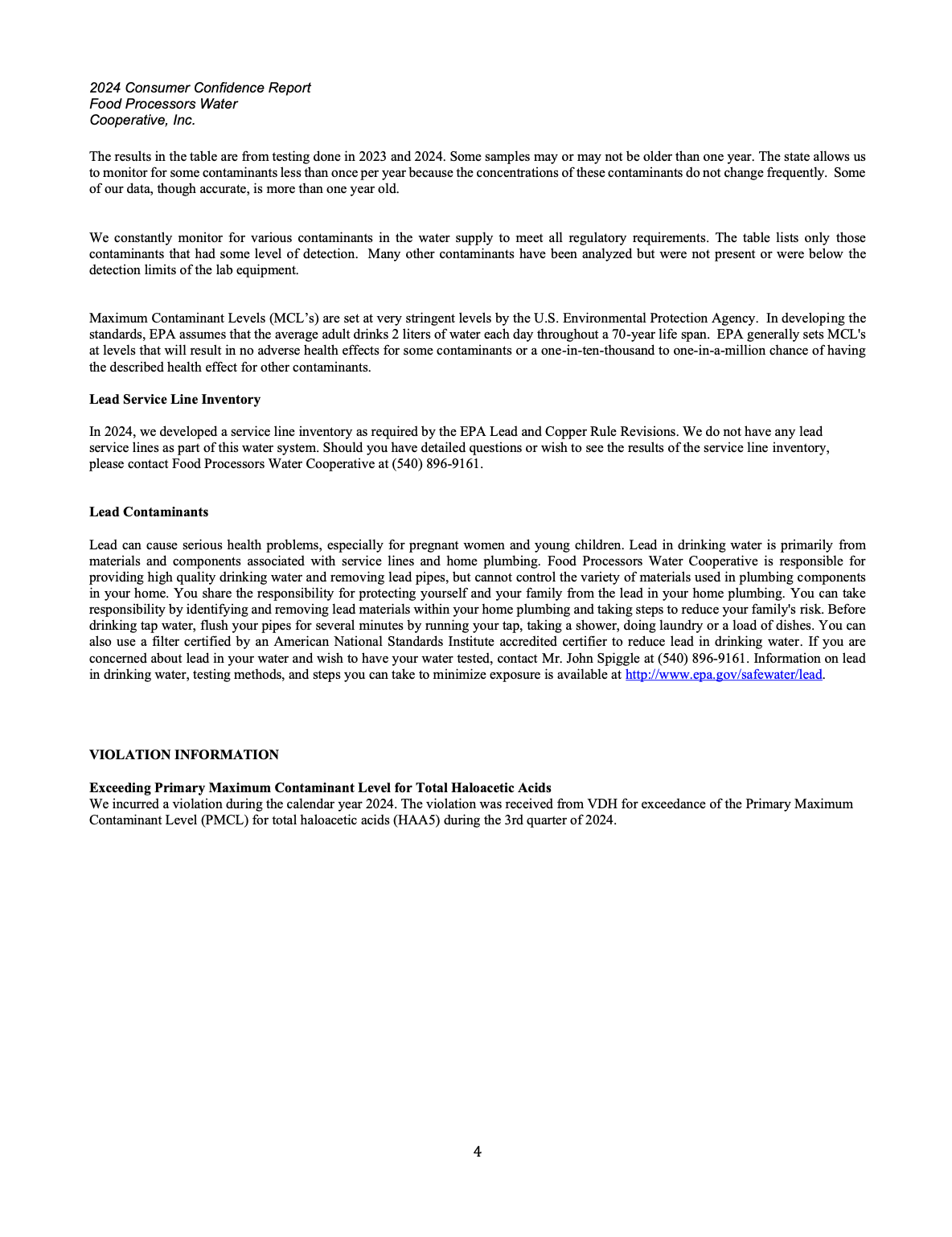 FPWC Water Quality Report