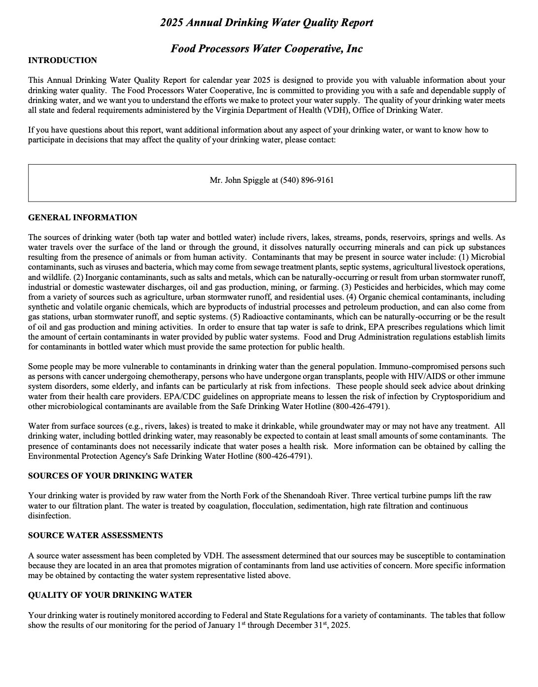 FPWC Water Quality Report