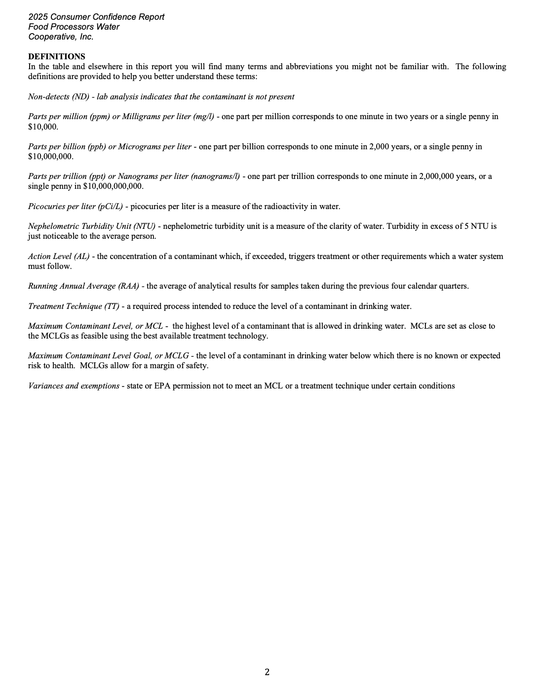 FPWC Water Quality Report